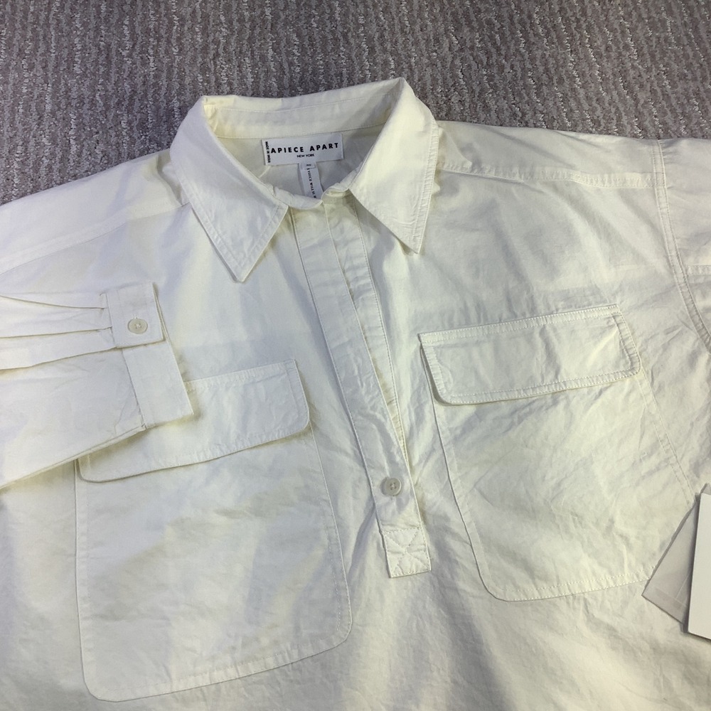 Apiece Apart New York Cropped Kava Top Cream Organic Cotton Long Sleeve XS NWT